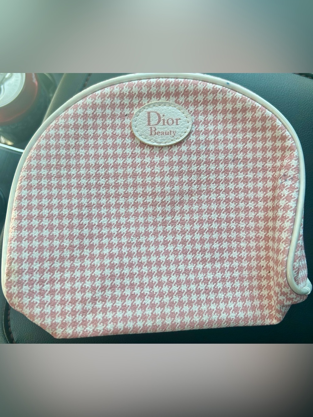 Dior Beauty Pink and White Houndstooth Cosmetic Pouch “GWP”